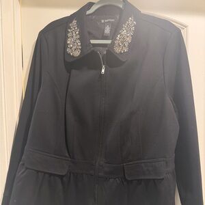 INC International Concepts Black Jacket with Embellished Collar